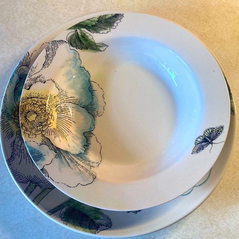 Edie Rose Home handcrafted china bowl + plate EUC